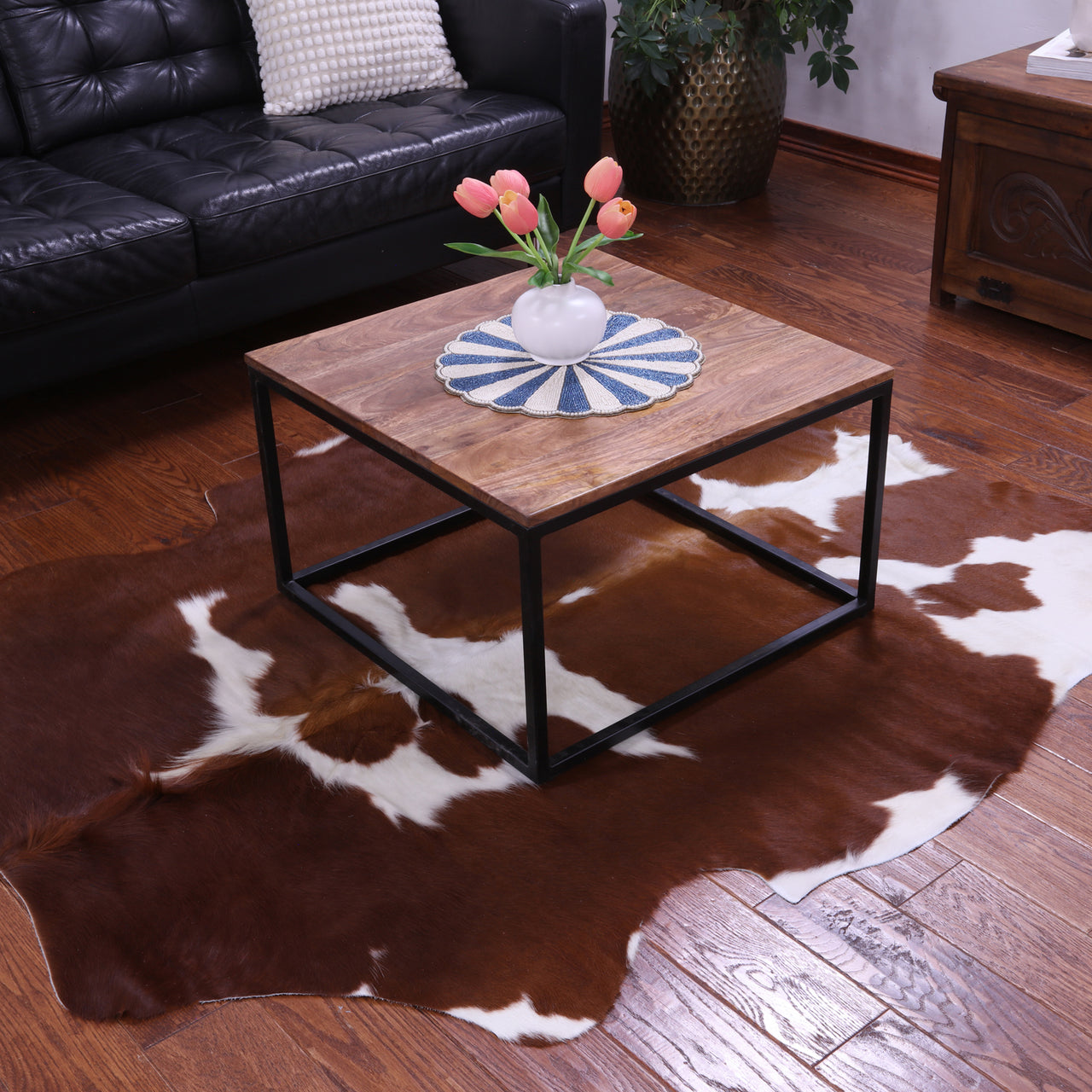 Brown & White Natural Cowhide Rug
