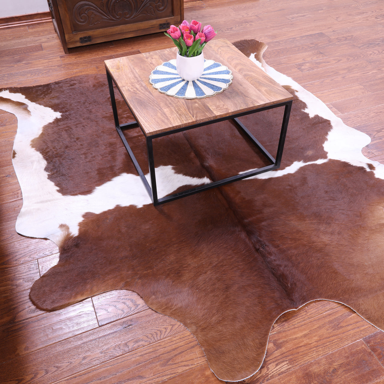 Brown & White Natural Cowhide Rug