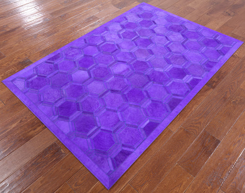 Purple Patchwork Natural Cowhide Rug - 4' 0