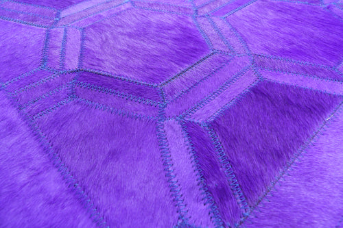 Purple Patchwork Natural Cowhide Rug - 4' 0