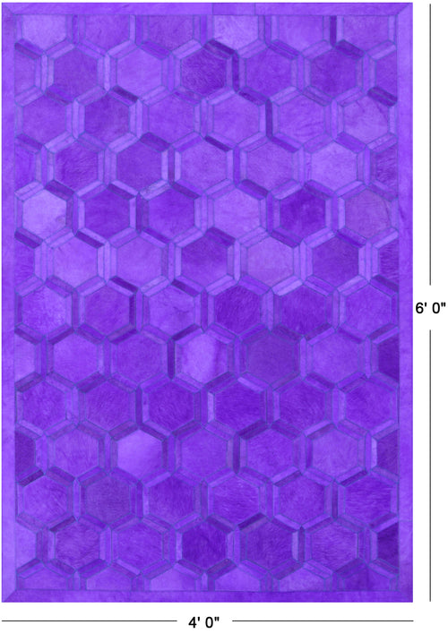 Purple Patchwork Natural Cowhide Rug - 4' 0
