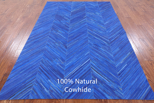 Clearance Blue Patchwork Natural Cowhide Rug - 5' 10