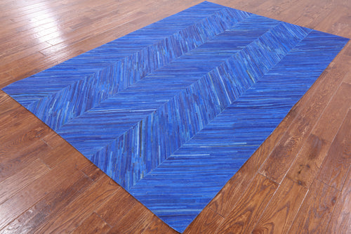 Clearance Blue Patchwork Natural Cowhide Rug - 5' 10