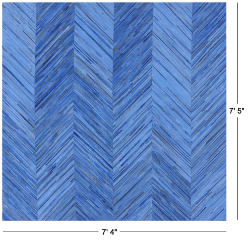 Clearance Blue Square Patchwork Natural Cowhide Rug - 7' 5