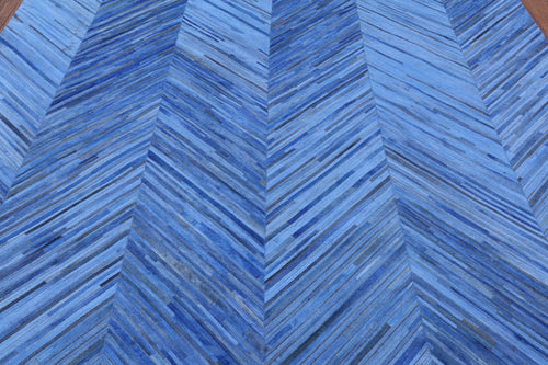 Clearance Blue Square Patchwork Natural Cowhide Rug - 7' 5