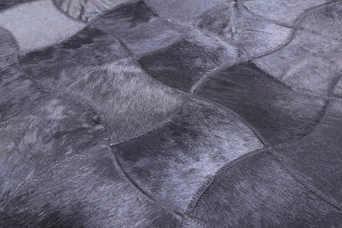 Black Square Patchwork Natural Cowhide Rug - 10' 0