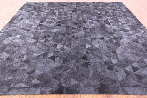 Black Square Patchwork Natural Cowhide Rug - 10' 0