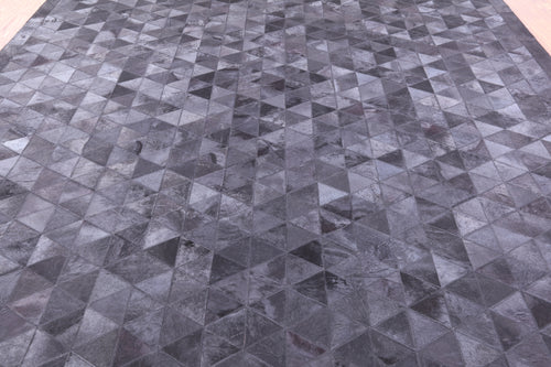 Black Square Patchwork Natural Cowhide Rug - 10' 0