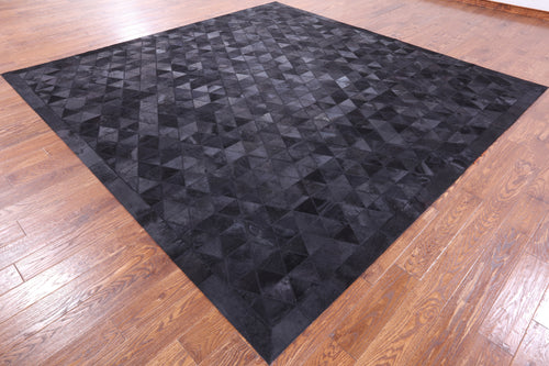 Black Square Patchwork Natural Cowhide Rug - 10' 0