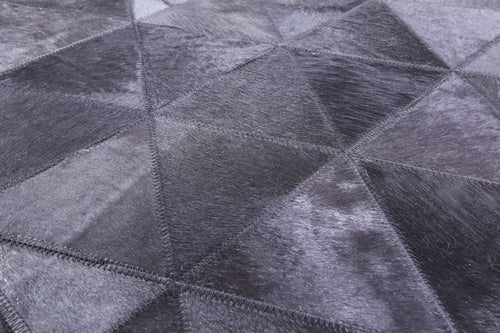 Black Square Patchwork Natural Cowhide Rug - 10' 0