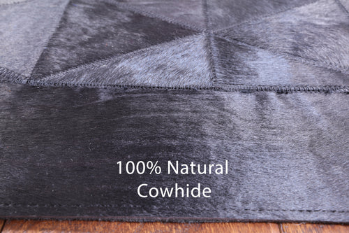Black Square Patchwork Natural Cowhide Rug - 10' 0