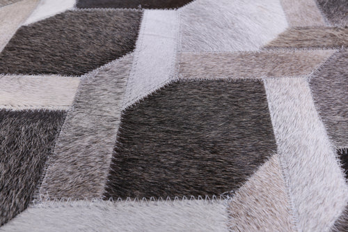 Grey Square Patchwork Natural Cowhide Rug - 7' 0