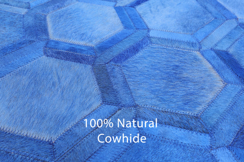Blue Square Patchwork Natural Cowhide Rug - 7' 0