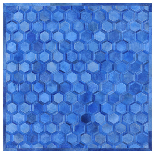Blue Square Patchwork Natural Cowhide Rug - 7' 0