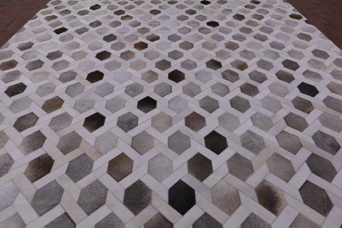 Grey & White Patchwork Natural Cowhide Rug - 10' 0