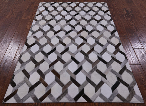 Grey & White Patchwork Natural Cowhide Rug - 4' 0