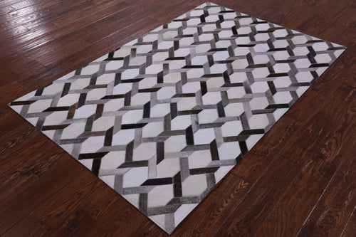 Grey & White Patchwork Natural Cowhide Rug - 4' 0