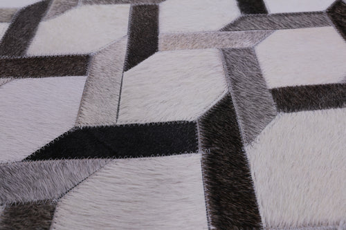 Grey & White Patchwork Natural Cowhide Rug - 4' 0