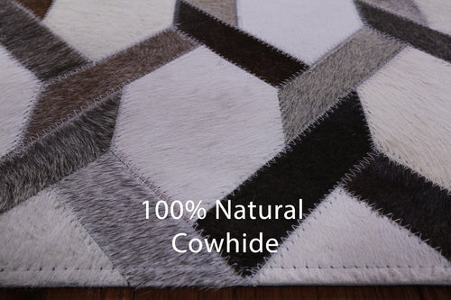 Grey & White Patchwork Natural Cowhide Rug - 4' 0