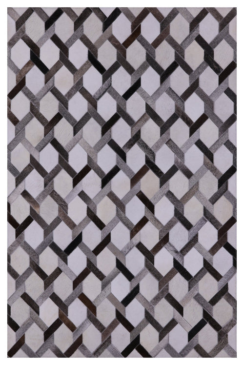 Grey & White Patchwork Natural Cowhide Rug - 4' 0