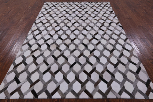 Grey & White Patchwork Natural Cowhide Rug - 6' 0