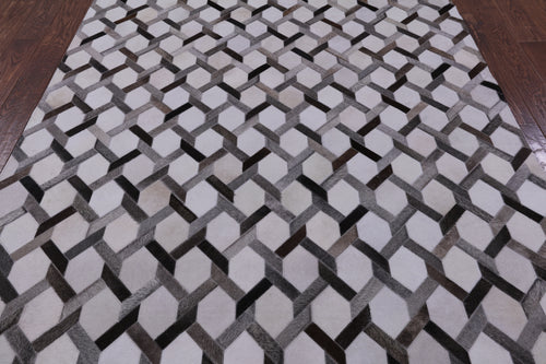 Grey & White Patchwork Natural Cowhide Rug - 6' 0