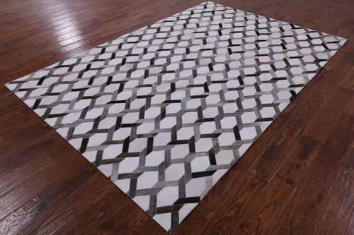 Grey & White Patchwork Natural Cowhide Rug - 6' 0