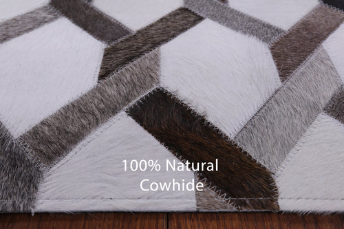 Grey & White Patchwork Natural Cowhide Rug - 6' 0