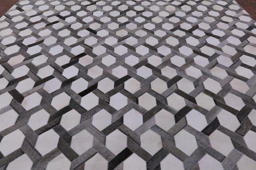Grey & White Patchwork Natural Cowhide Rug - 10' 0