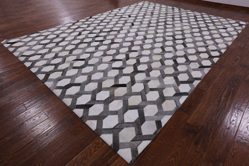 Grey & White Patchwork Natural Cowhide Rug - 10' 0