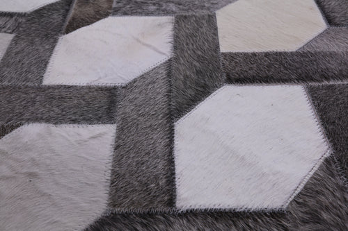 Grey & White Patchwork Natural Cowhide Rug - 10' 0