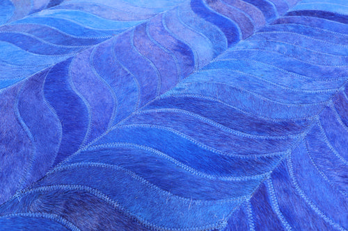 Blue Square Patchwork Natural Cowhide Rug - 10' 0