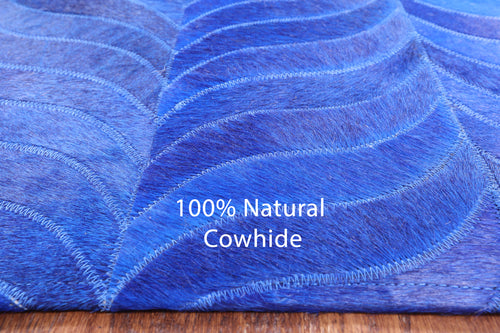 Blue Square Patchwork Natural Cowhide Rug - 10' 0