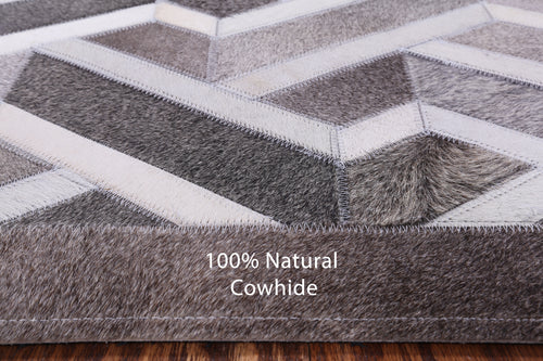 Grey Square Patchwork Natural Cowhide Rug - 7' 0