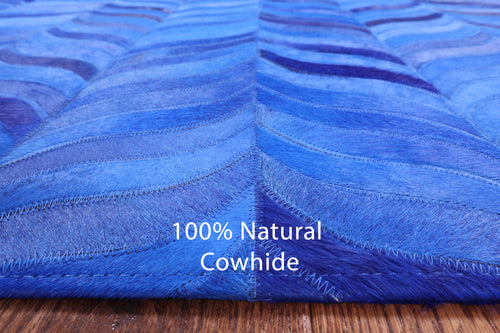 Blue Square Patchwork Natural Cowhide Rug - 8' 0