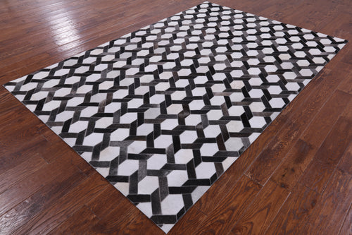 Grey & White Patchwork Natural Cowhide Rug - 6' 0