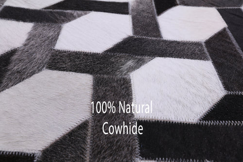 Grey & White Patchwork Natural Cowhide Rug - 6' 0