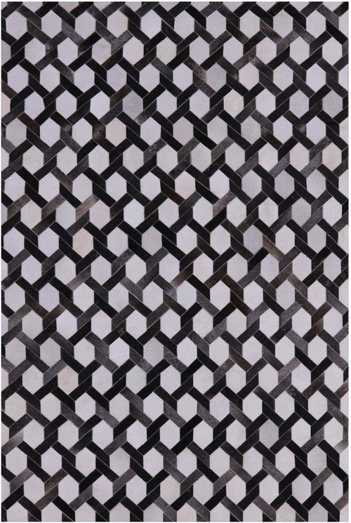 Grey & White Patchwork Natural Cowhide Rug - 6' 0
