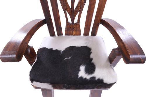 Reclaimed Wood Chair Handcarved Back Sunflower Removable Hair-On Cowhide Pillow