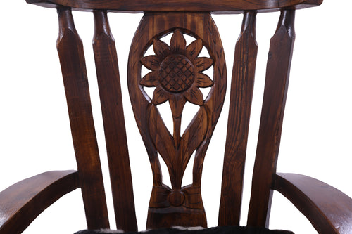 Reclaimed Wood Chair Handcarved Back Sunflower Removable Hair-On Cowhide Pillow