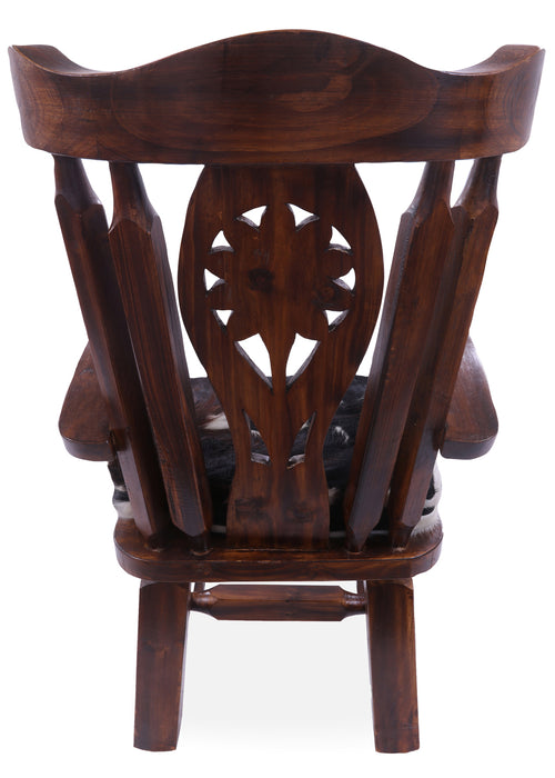 Reclaimed Wood Chair Handcarved Back Sunflower Removable Hair-On Cowhide Pillow