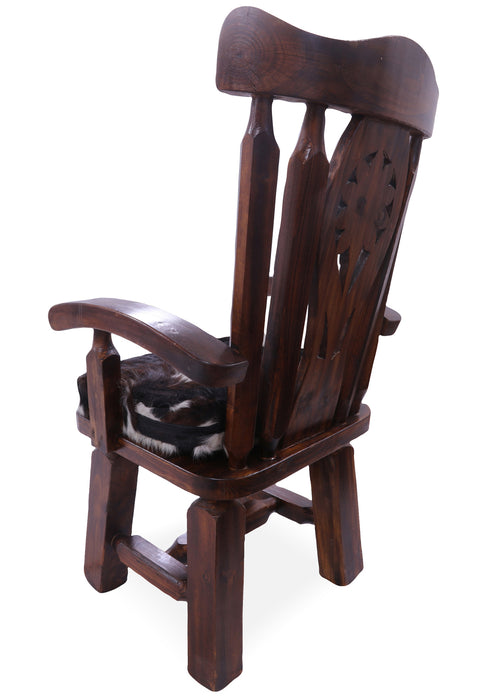 Reclaimed Wood Chair Handcarved Back Sunflower Removable Hair-On Cowhide Pillow