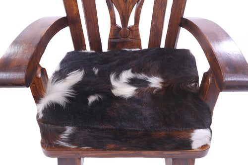 Reclaimed Wood Chair Handcarved Back Sunflower Removable Hair-On Cowhide Pillow