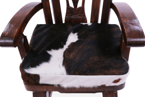 Reclaimed Wood Chair Handcarved Back Sunflower Removable Hair-On Cowhide Pillow