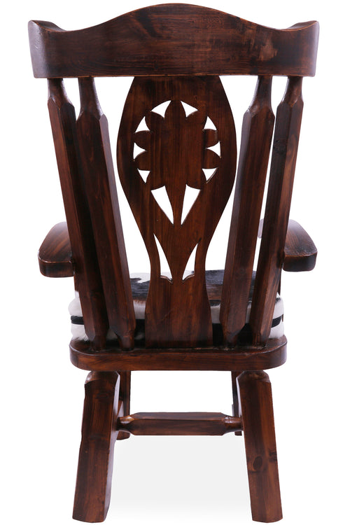 Reclaimed Wood Chair Handcarved Back Sunflower Removable Hair-On Cowhide Pillow