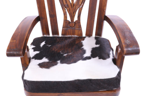 Reclaimed Wood Chair Handcarved Back Sunflower Removable Hair-On Cowhide Pillow