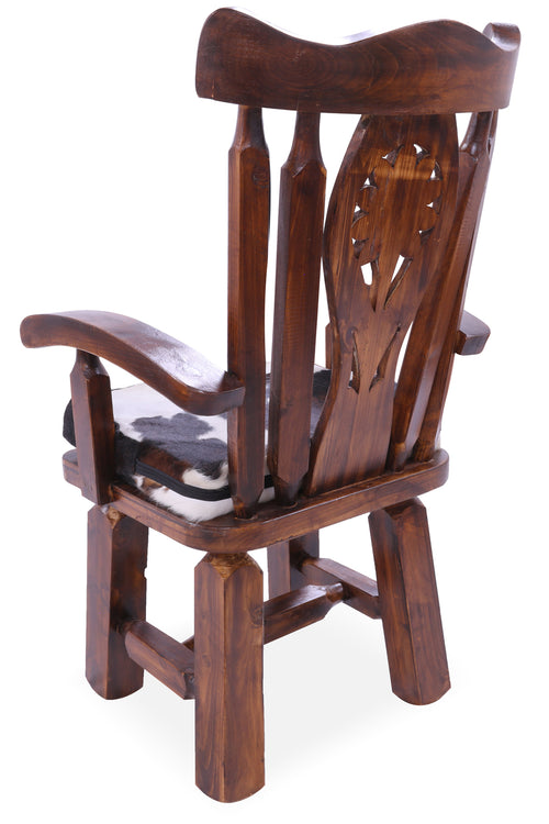 Reclaimed Wood Chair Handcarved Back Sunflower Removable Hair-On Cowhide Pillow