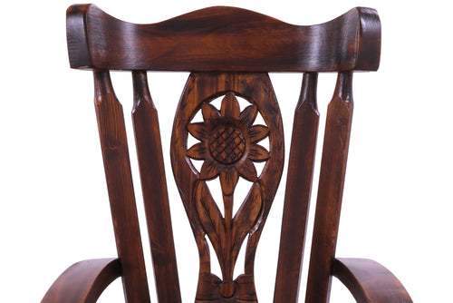 Reclaimed Wood Chair Handcarved Back Sunflower Removable Hair-On Cowhide Pillow