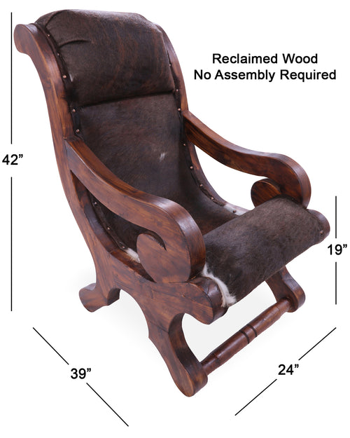 Hair-On Cowhide Handcrafted Reclaimed Wood Chair