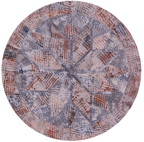 Abstract Round Patchwork Printed Natural Cowhide Rug - 6' 7